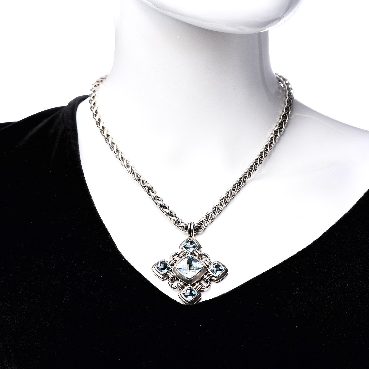 David Yurman Sterling Silver Blue Topaz Renaissance Cross Enhancer Pendant Necklace 2 of 6