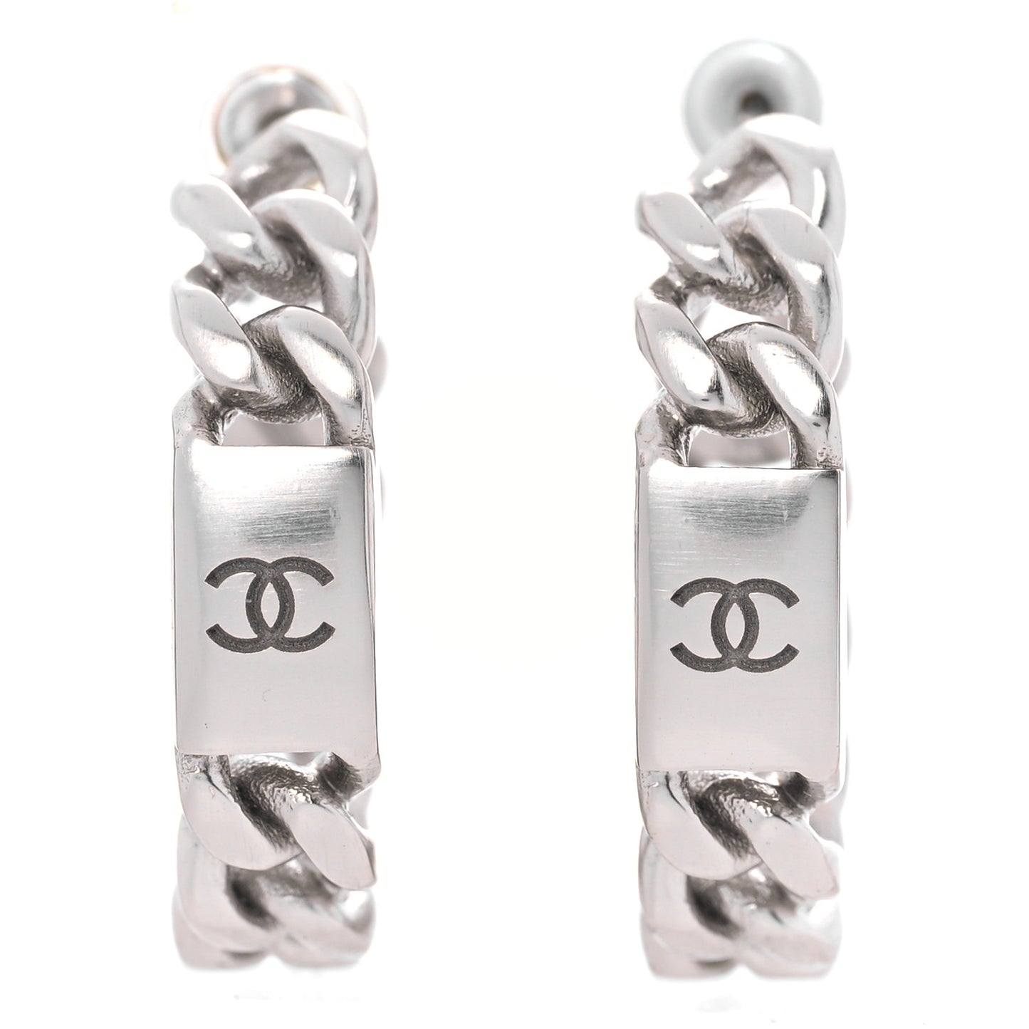 CC Chain Square Hoop Earrings Silver