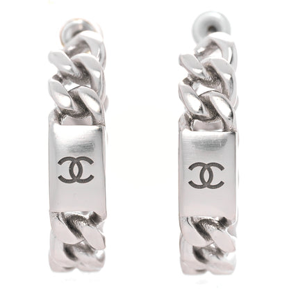 Chanel CC Chain Square Hoop Earrings Silver 2 of 5