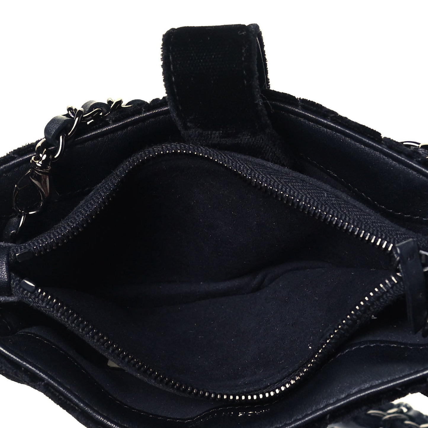 Velvet Quilted Small Clutch With Chain Black