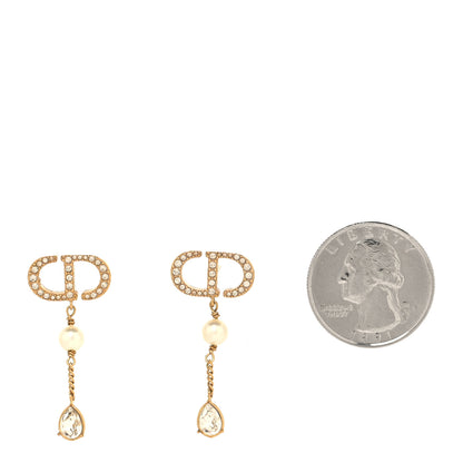 Christian Dior Pearl Crystal CD Drop Earrings Gold 3 of 10