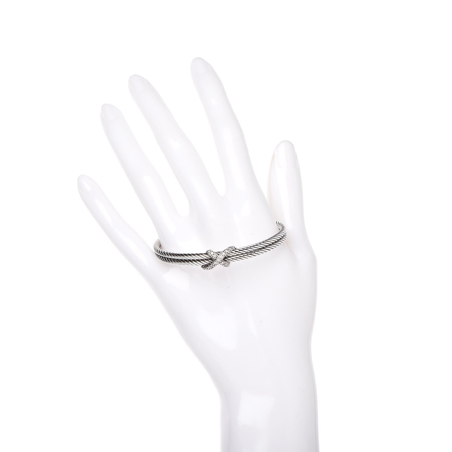 David Yurman Sterling Silver Diamond 6mm X Double Cable Bracelet 2 of 5