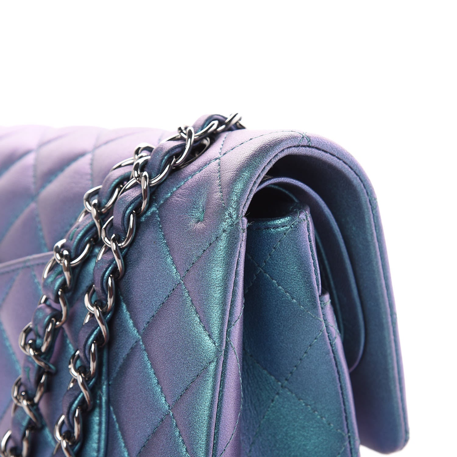 Chanel Metallic Lambskin Quilted Medium Double Flap Turquoise 13 of 14