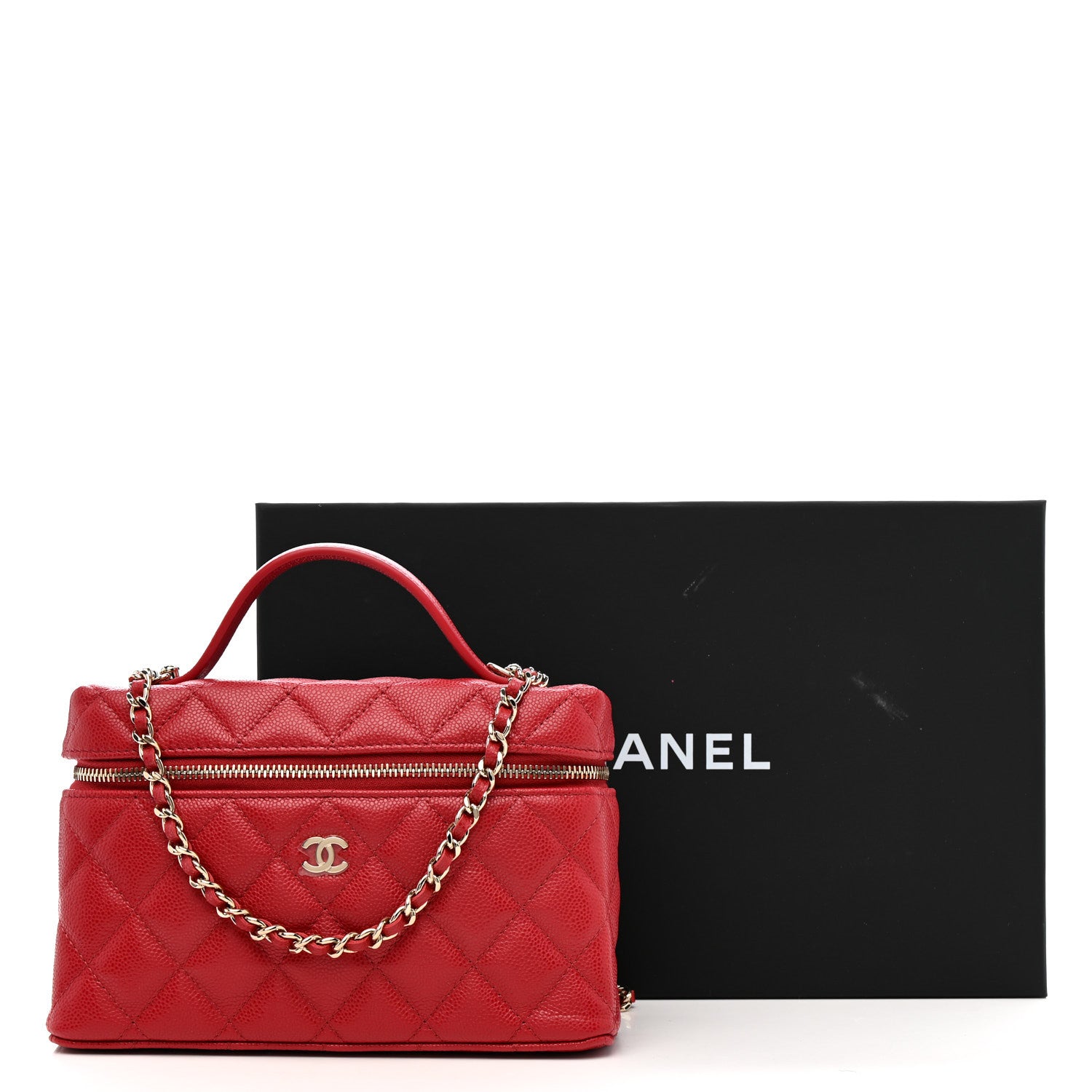 Chanel Caviar Quilted Top Handle Slim Vanity With Chain Red 11 of 11
