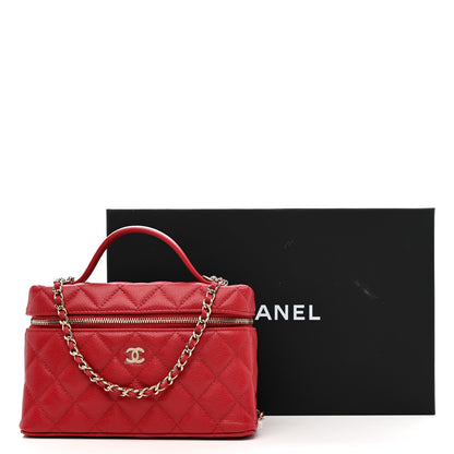 Chanel Caviar Quilted Top Handle Slim Vanity With Chain Red 11 of 11