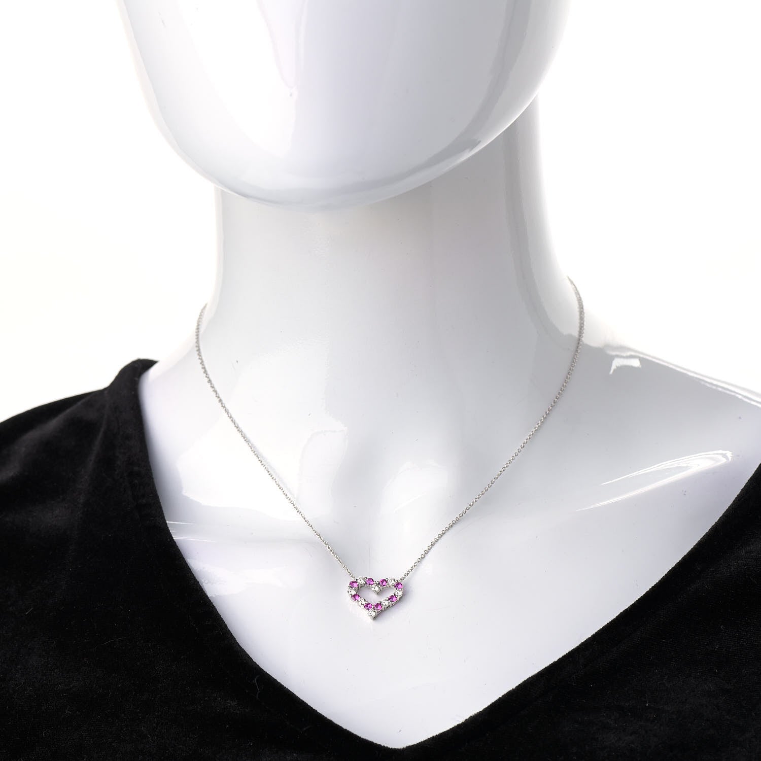 Tiffany Platinum Diamond Pink Sapphire Heart Pendant Necklace 2 of 7