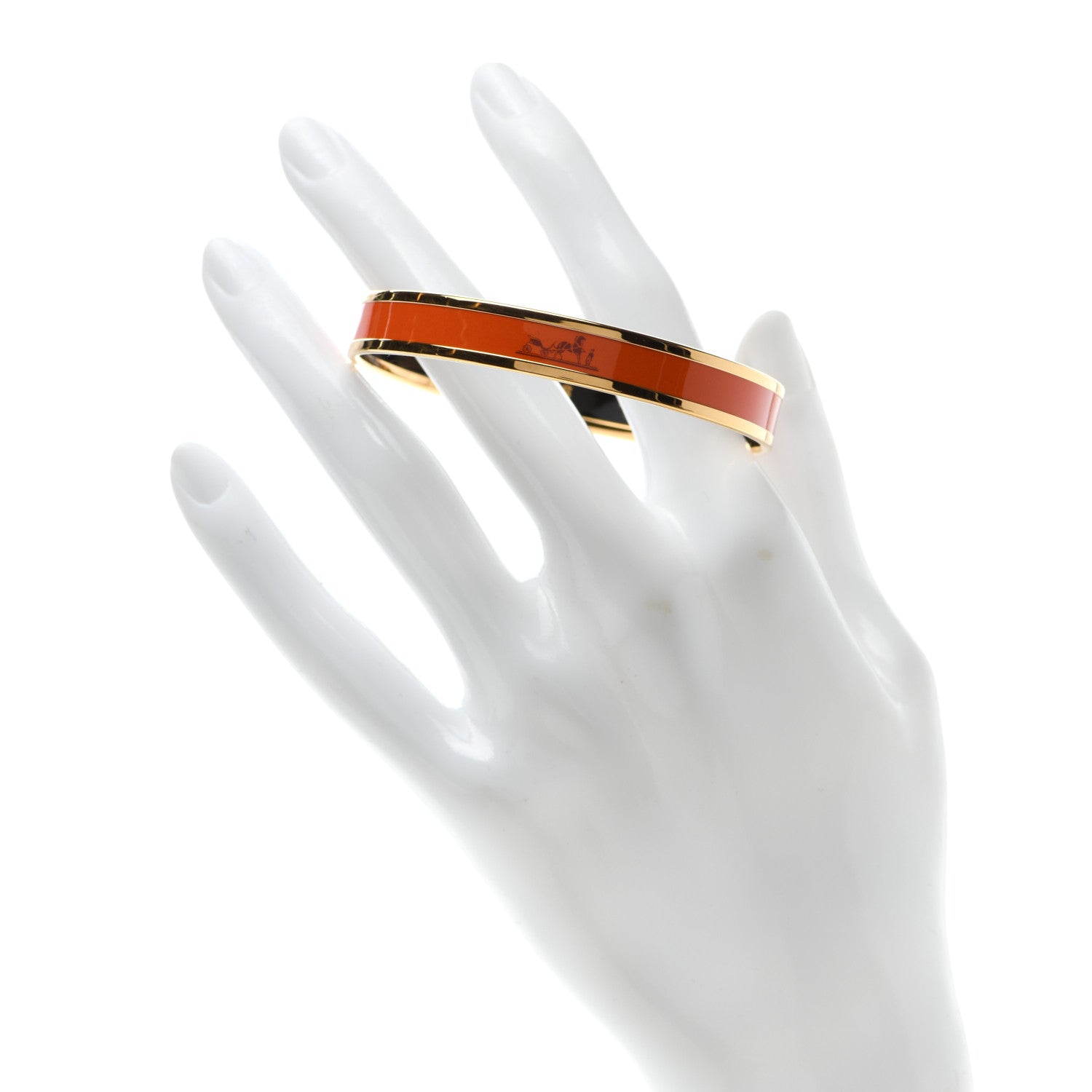 Hermes Enamel Printed Narrow Sellier Bracelet Orange 2 of 5