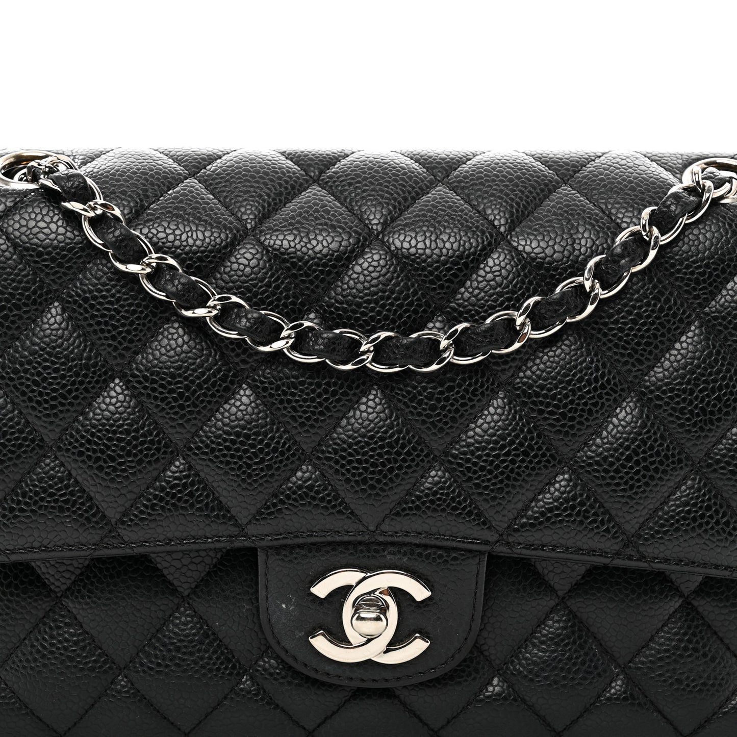 Caviar Quilted Medium Double Flap Black
