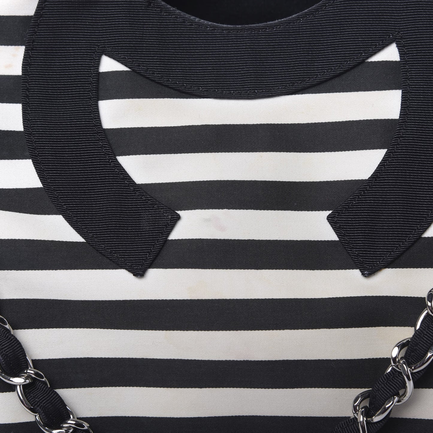 Striped Canvas CC Shopping Tote Black White