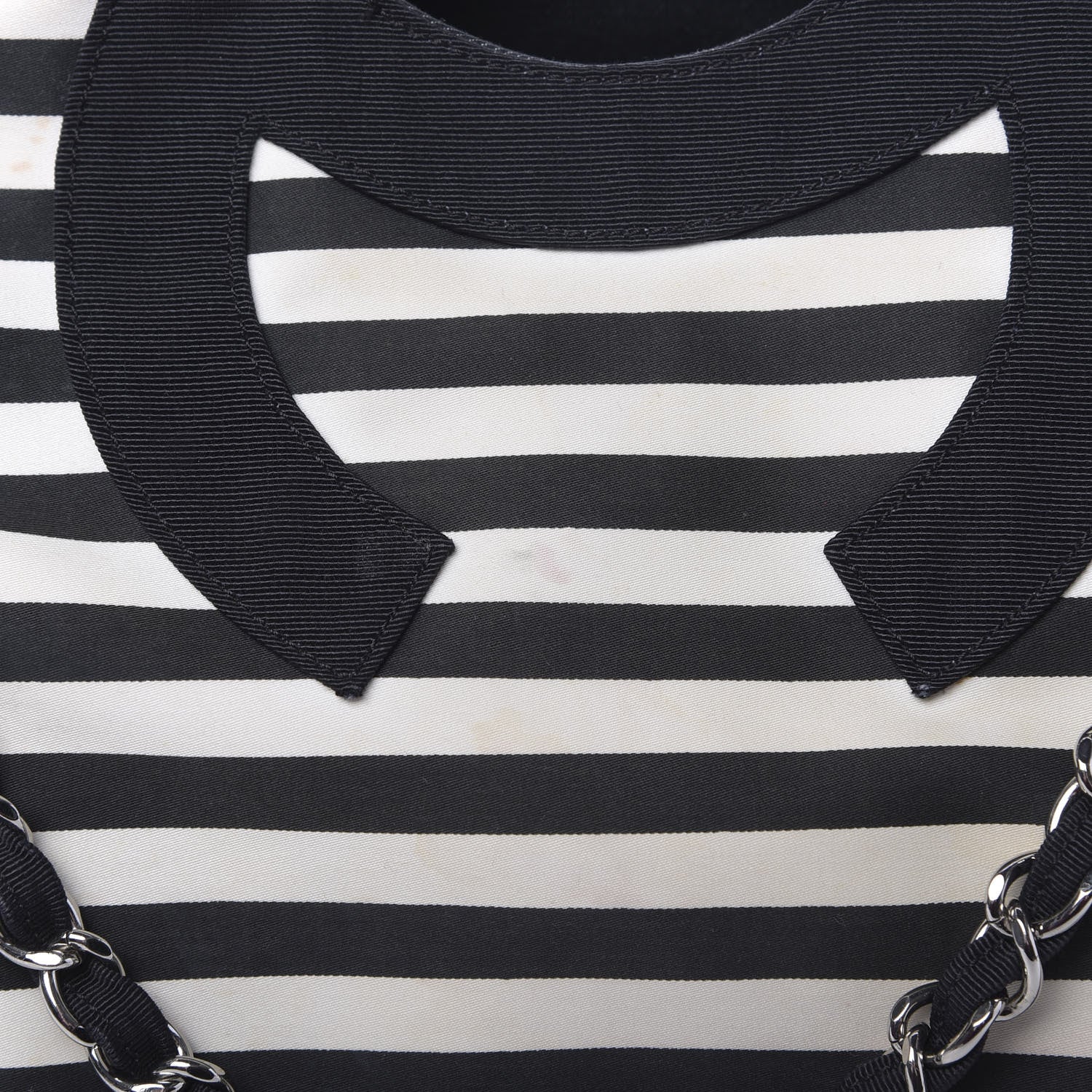 Chanel Striped Canvas CC Shopping Tote Black White 8 of 10