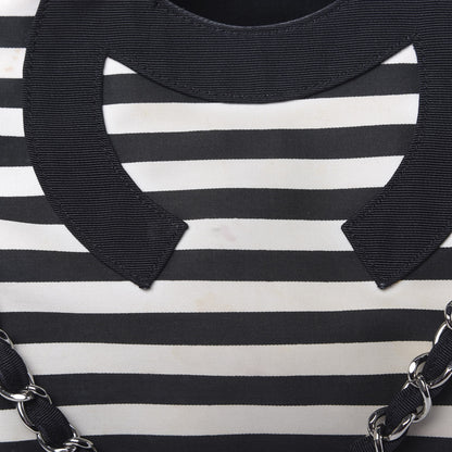 Chanel Striped Canvas CC Shopping Tote Black White 8 of 10