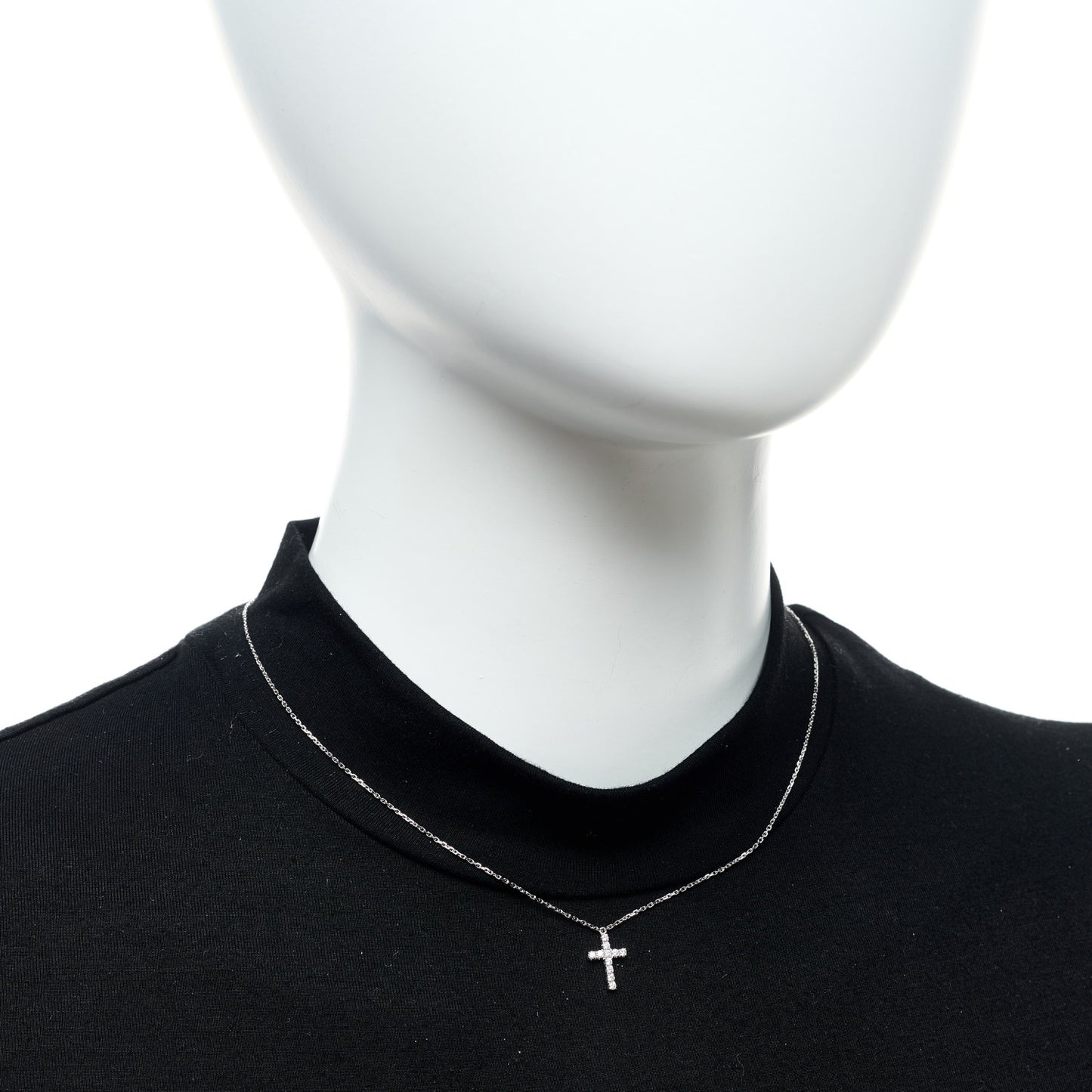 18K White Gold Diamond Symbols Cross Pendant Necklace