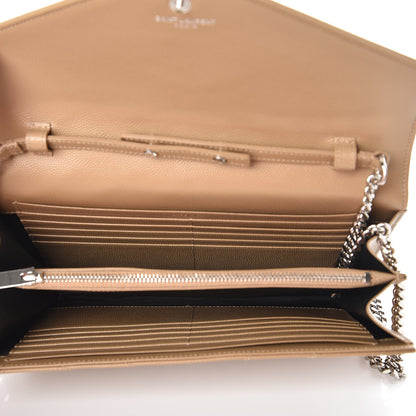 Saint Laurent Grain De Poudre Matelasse Chevron Monogram Chain Wallet Deep Beige 5 of 7