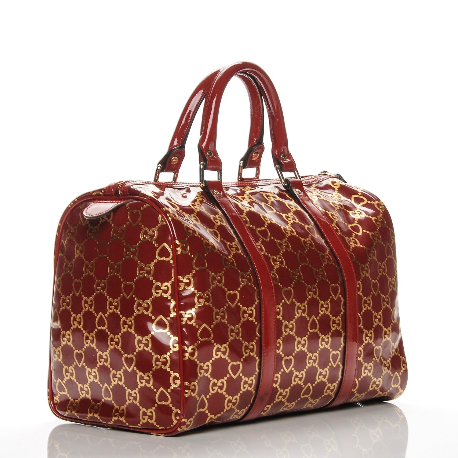Gucci Patent GG Valentine Medium Joy Boston Red Gold 3 of 7
