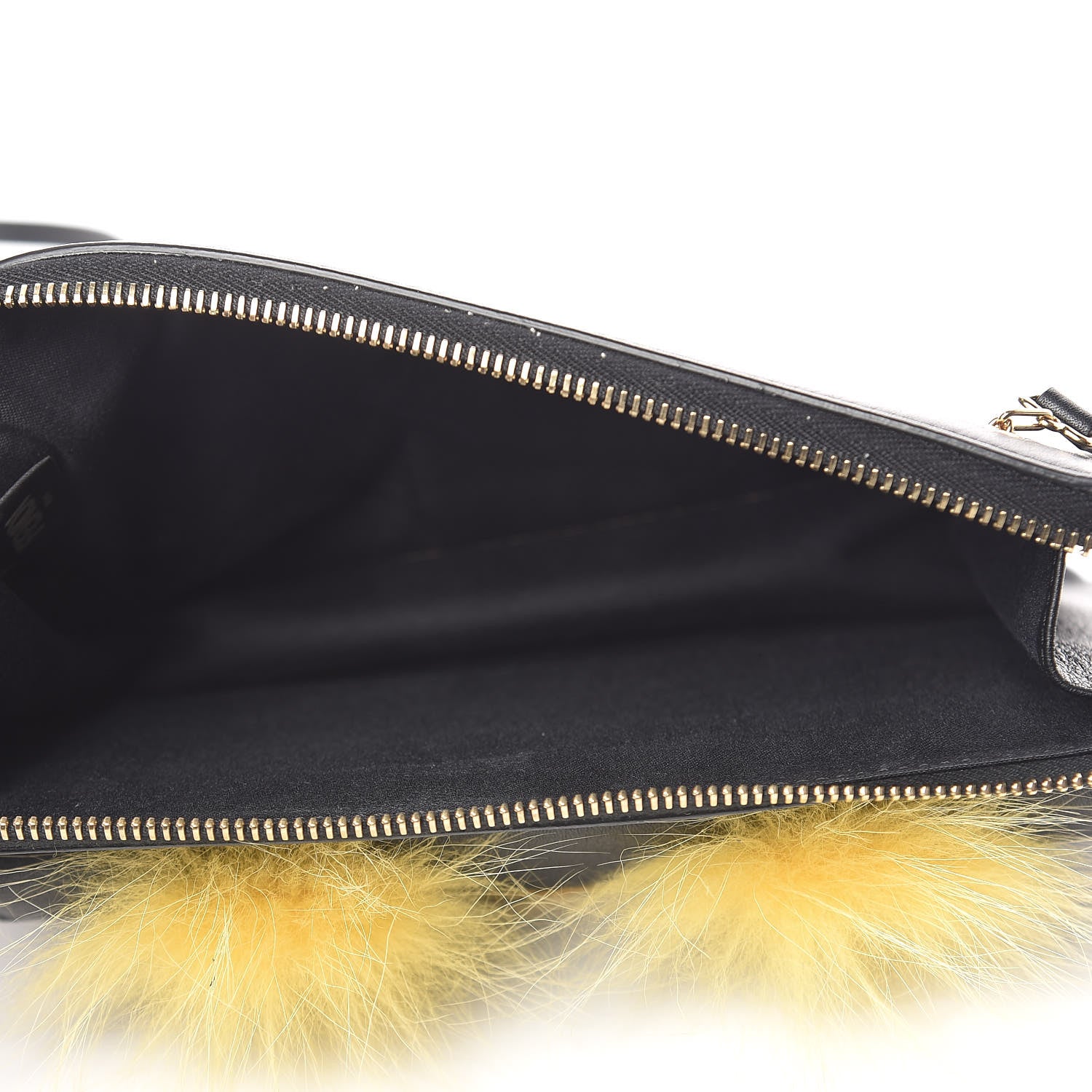 Fendi Vitello Dolce Fox Fur Monster Eyes Mini 2Jours Pouch Black Yellow 5 of 21
