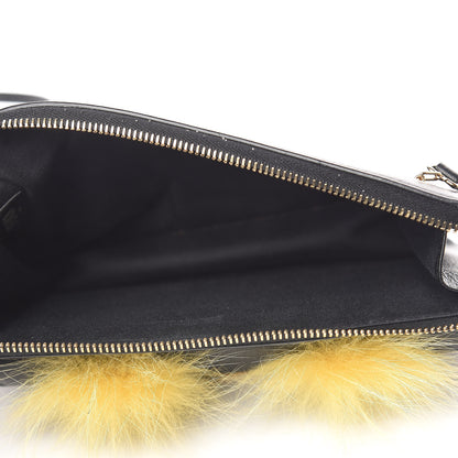 Fendi Vitello Dolce Fox Fur Monster Eyes Mini 2Jours Pouch Black Yellow 5 of 21