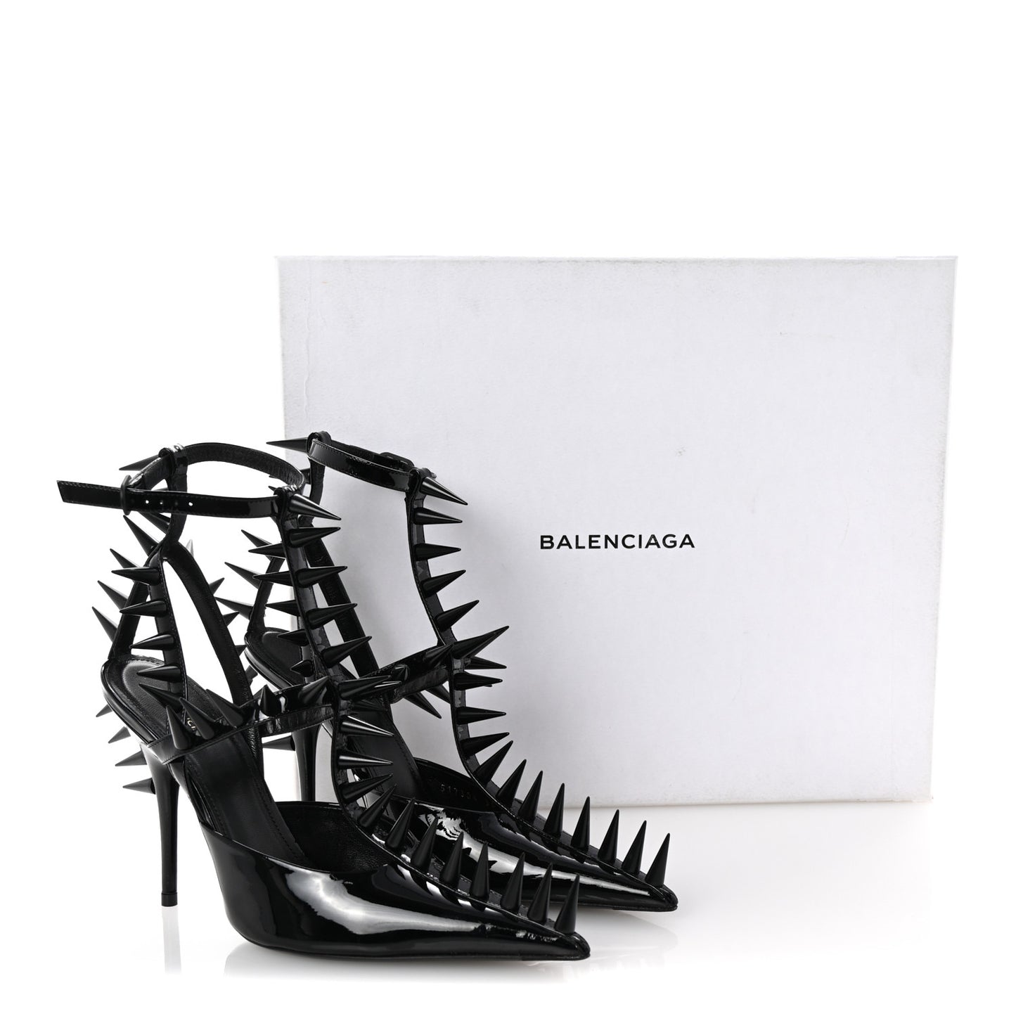 Glossy Calfskin Spiked Pumps 36 Black
