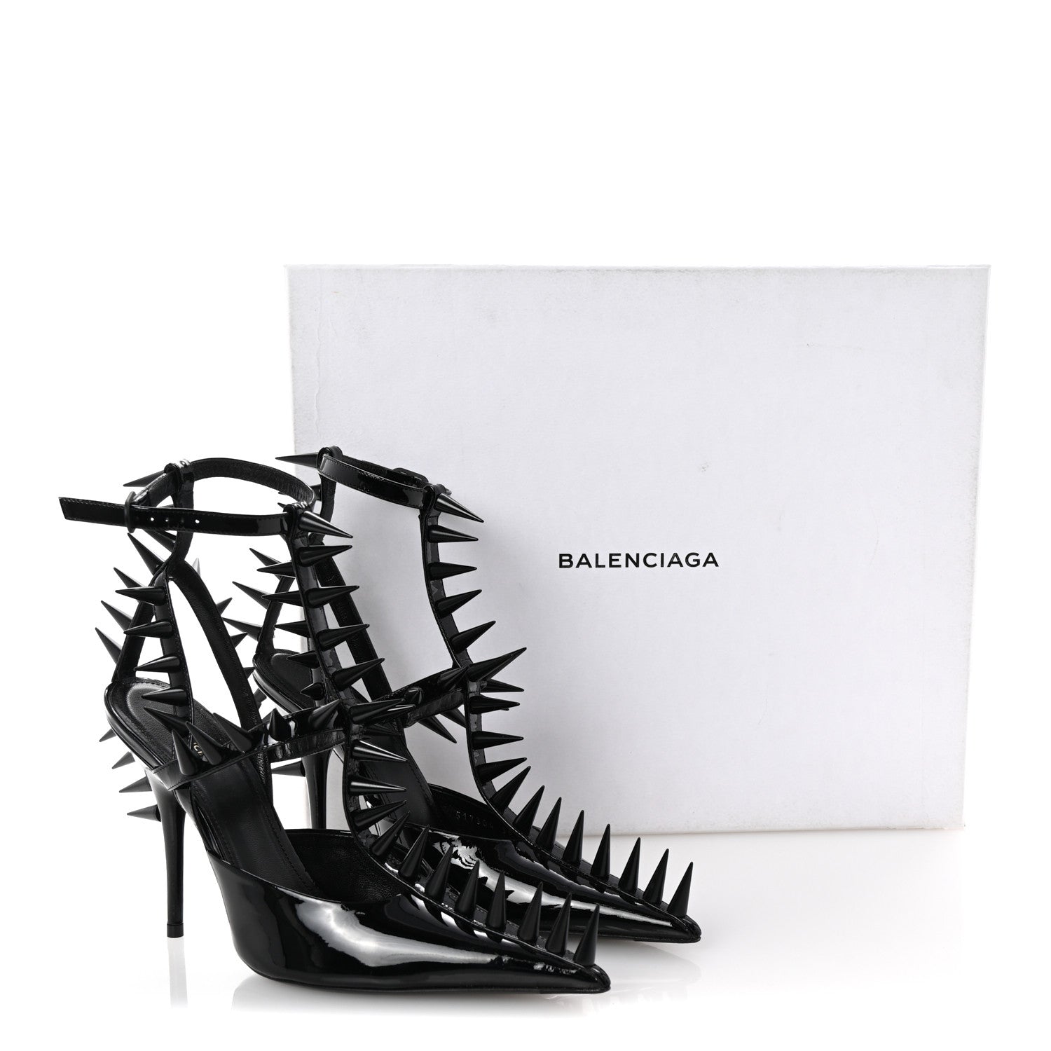 Balenciaga Glossy Calfskin Spiked Pumps 36 Black 10 of 10