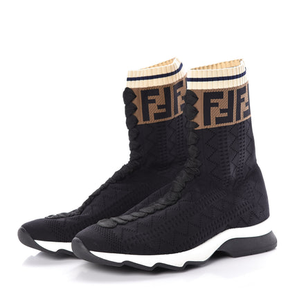 Fendi Stretch Knit Jacquard FF Sock Sneakers 37 Black 3 of 7