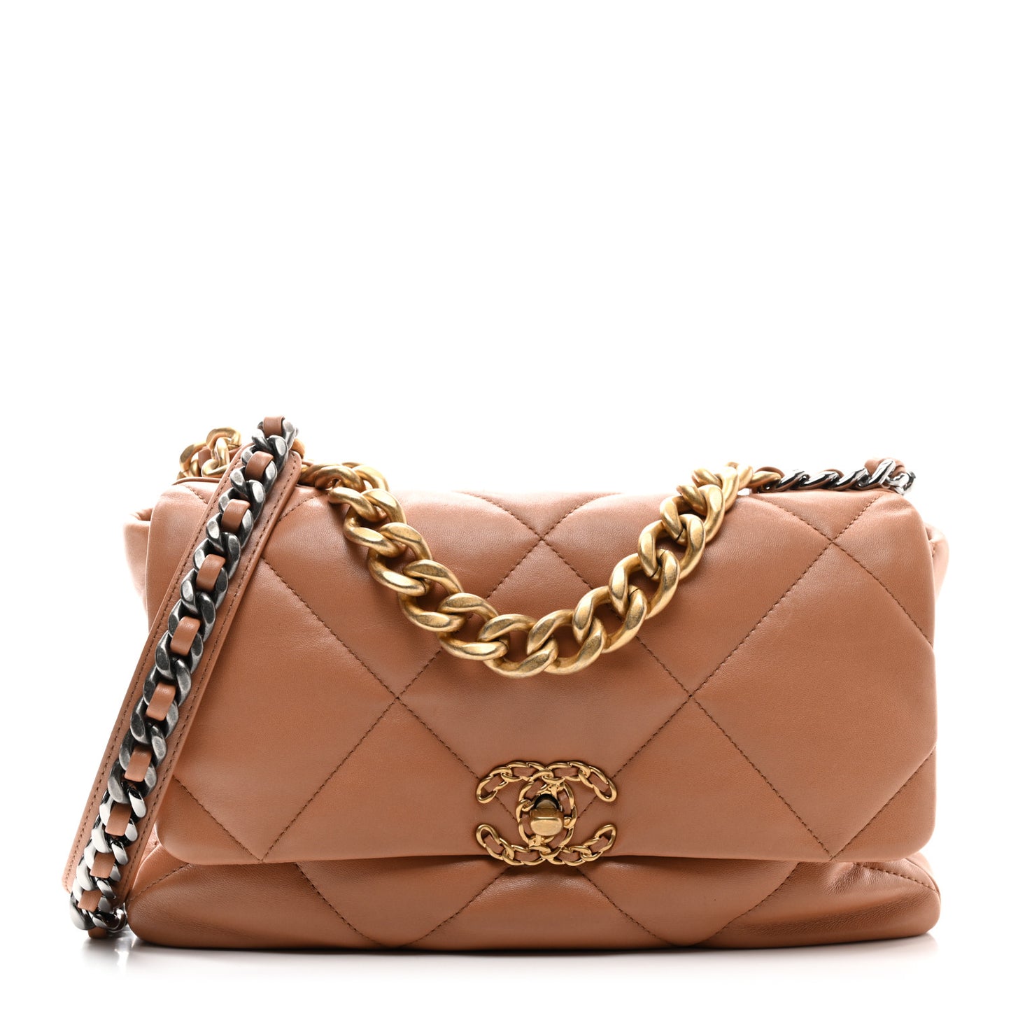 Lambskin Quilted Large Chanel 19 Flap Brown