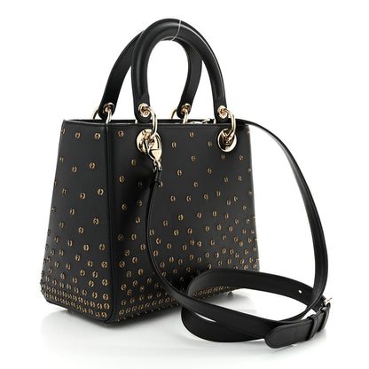 Christian Dior Calfskin Studded Sequin Medium Lady Dior Black 3 of 10