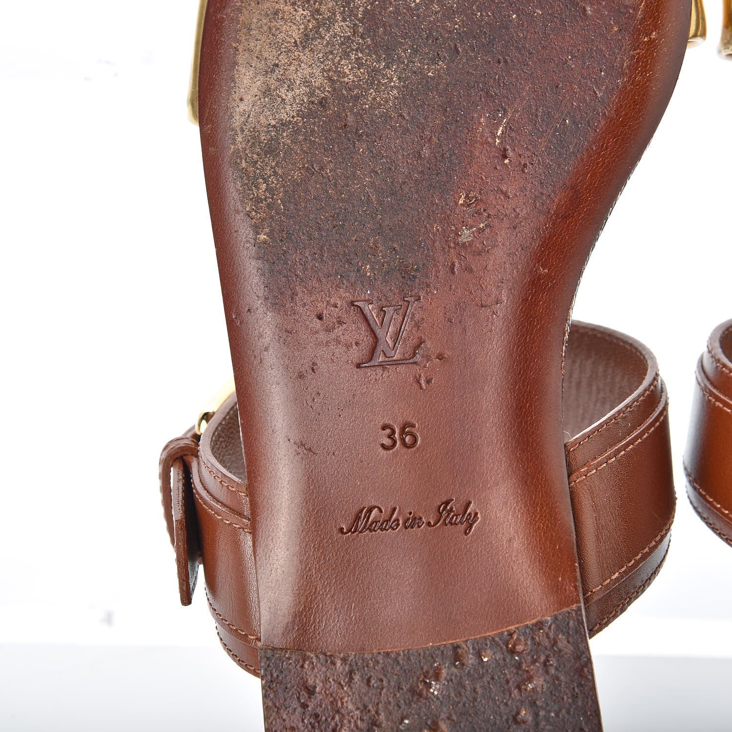 Louis Vuitton Calfskin Monogram Golden Bloom Flat Sandals 36 Gold 6 of 10