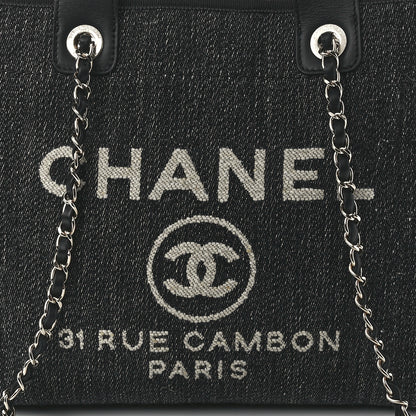 Chanel Denim Small Deauville Tote Dark Blue White 10 of 13