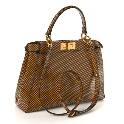 Fendi Pequin Checkered Medium Peekaboo Iconic Satchel Dark Brown 3 of 9