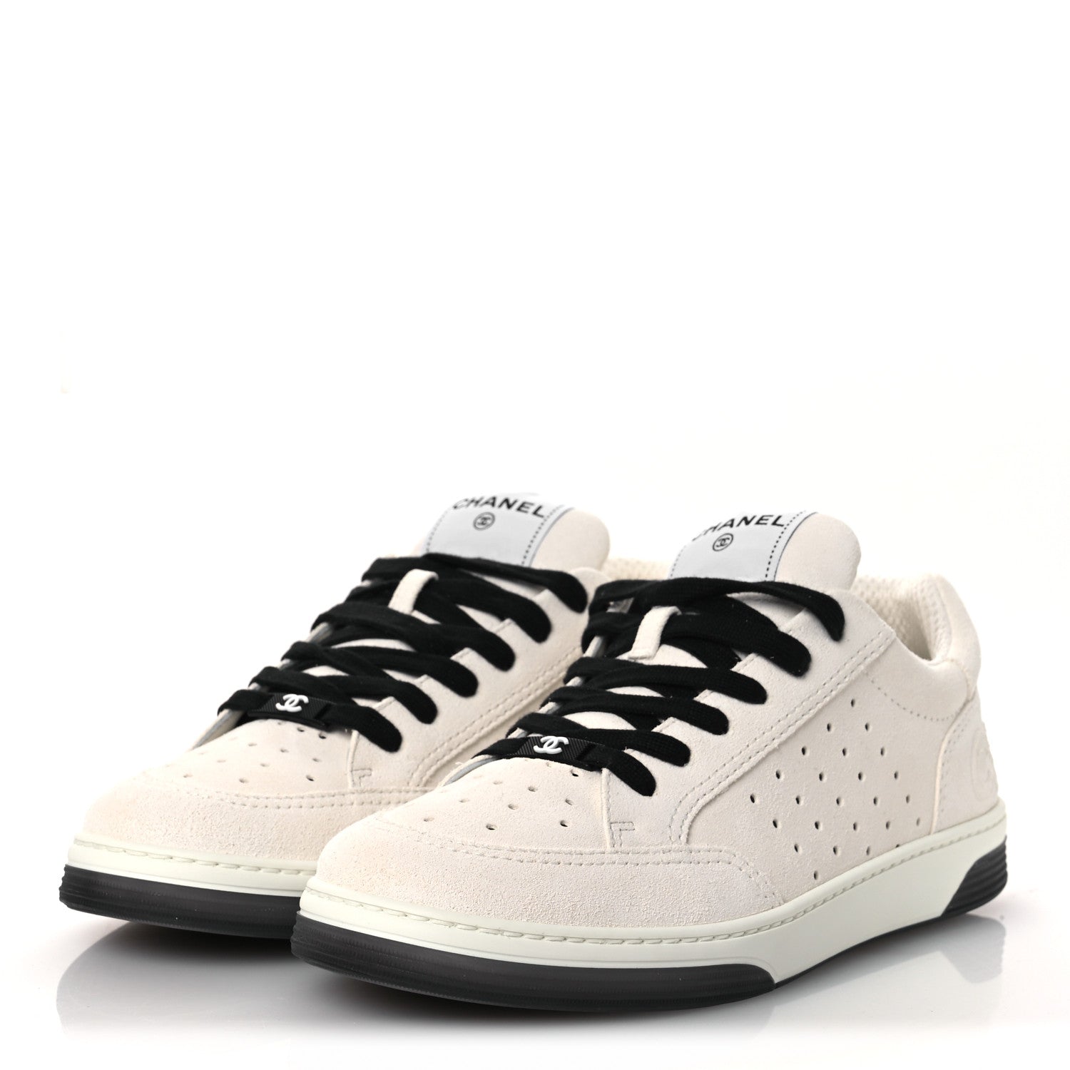 Chanel Suede Calfskin Logo Sneakers 40 Black White 4 of 11