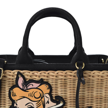 Prada Wicker Canvas Patch Comics Shoulder Bag Black 9 of 9
