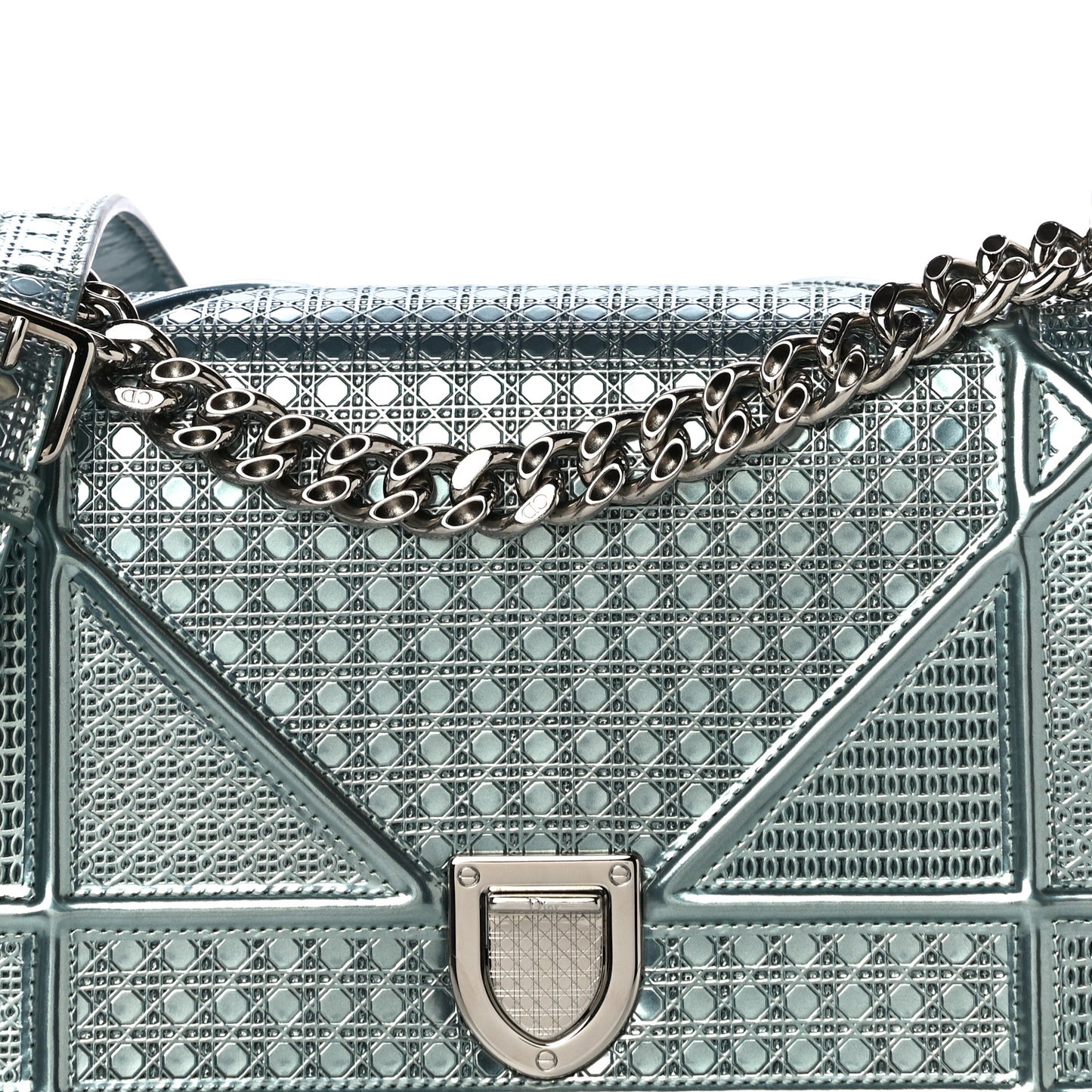 Metallic Patent Micro-Cannage Small Diorama Flap Bag Azur