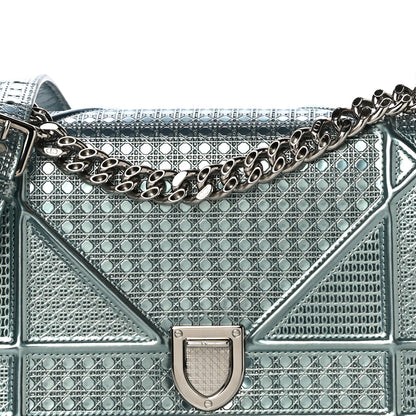 Christian Dior Metallic Patent Micro-Cannage Small Diorama Flap Bag Azur 7 of 17