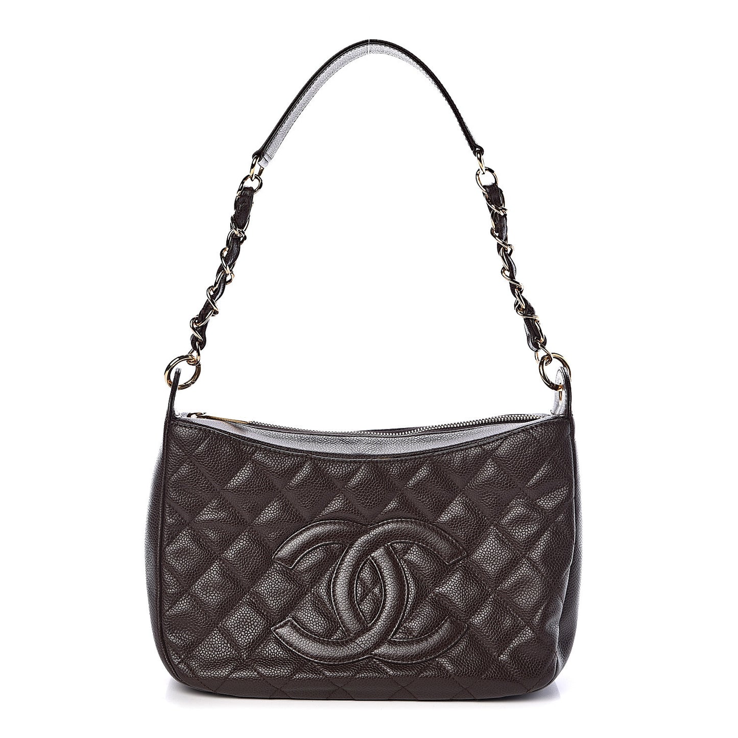 Caviar Quilted Timeless CC Shoulder Bag Brown