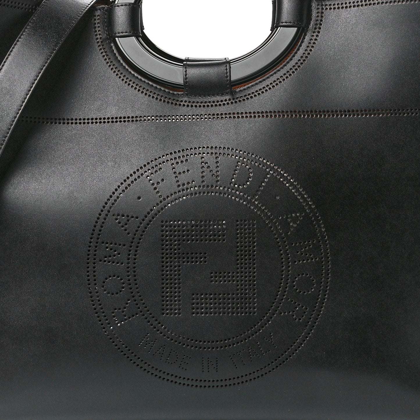 Vitello Liberty Plexiglass Stamp Patch Perforated Medium Runaway Shopper Tote Black
