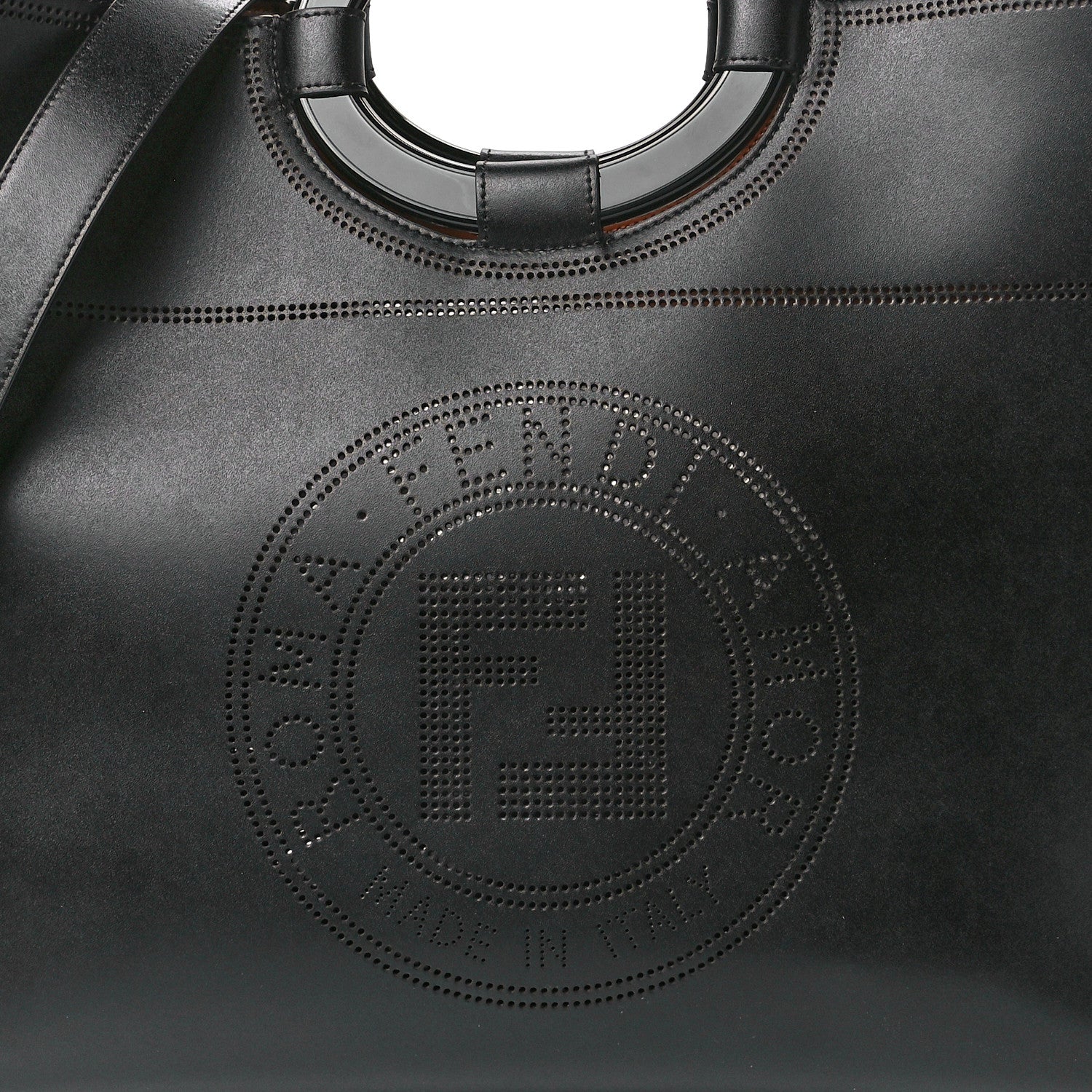 Fendi Vitello Liberty Plexiglass Stamp Patch Perforated Medium Runaway Shopper Tote Black 8 of 11