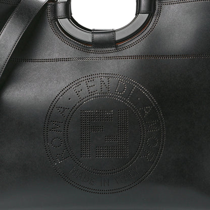 Fendi Vitello Liberty Plexiglass Stamp Patch Perforated Medium Runaway Shopper Tote Black 8 of 11