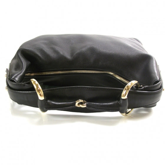 Leather Medium Horsebit Chain Hobo Black