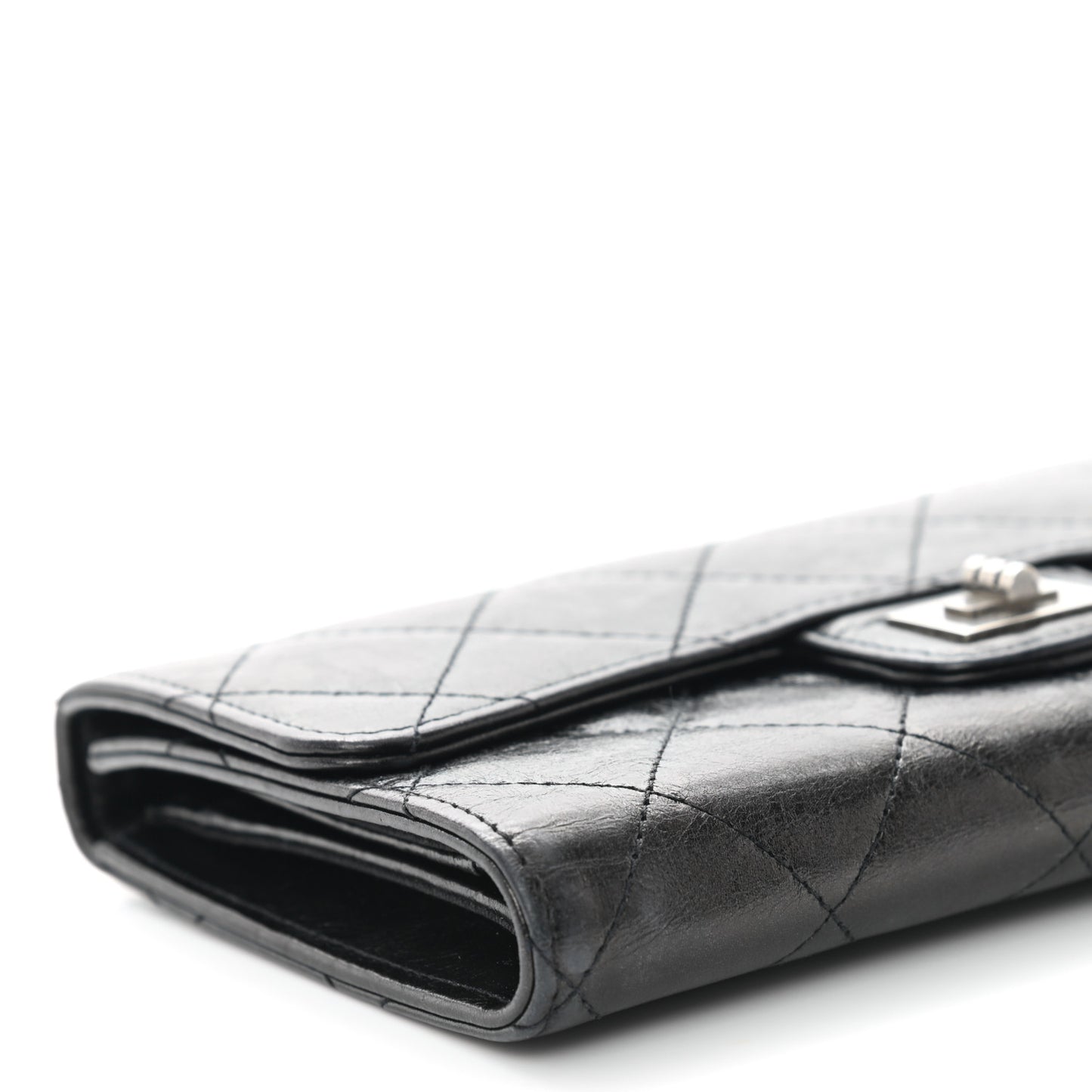 Glazed Calfskin Quilted Reissue Long Flap Wallet Black