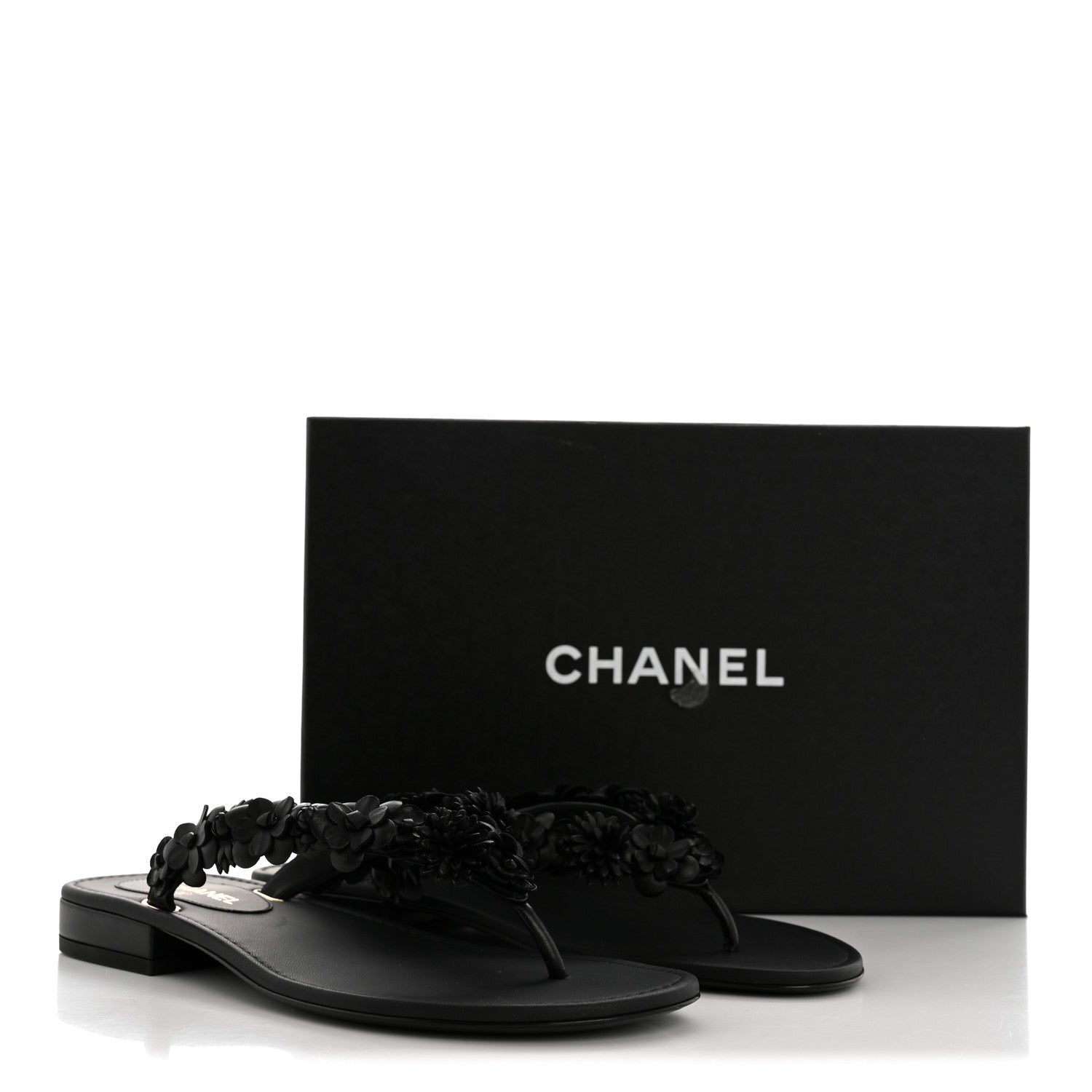 Chanel Lambskin Camellia Thong Sandals 38.5 Black 10 of 10