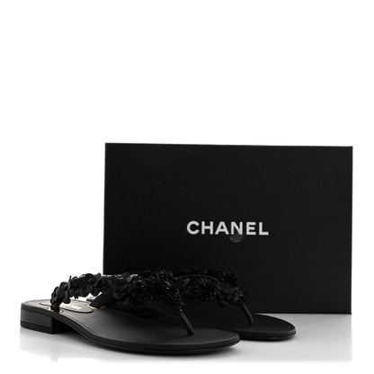 Chanel Lambskin Camellia Thong Sandals 38.5 Black 10 of 10
