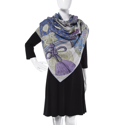 Hermes Cashmere Silk Parures De Samourais Shawl 140 Gris Chine Mauve Parme 2 of 6