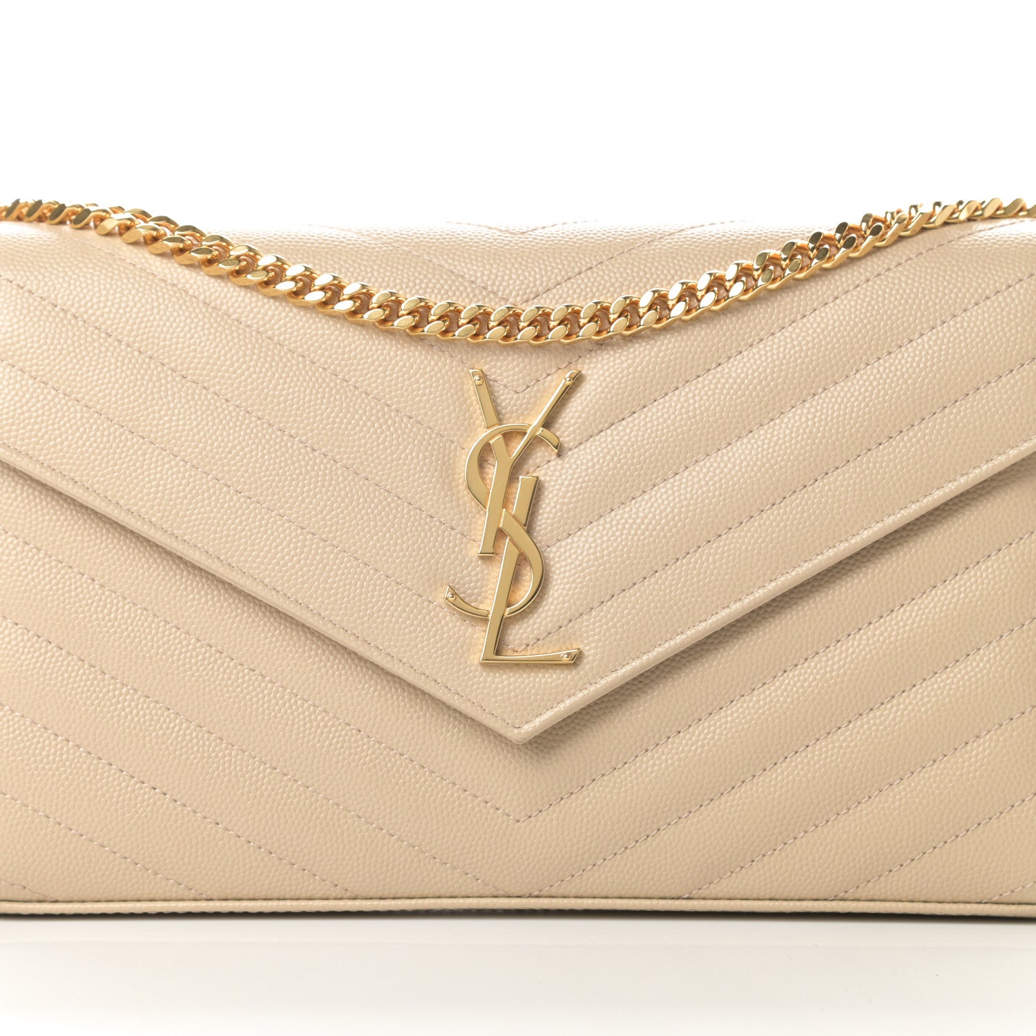 Saint Laurent Grain De Poudre Matelasse Chevron Monogram Chain Wallet Nude Powder 9 of 11