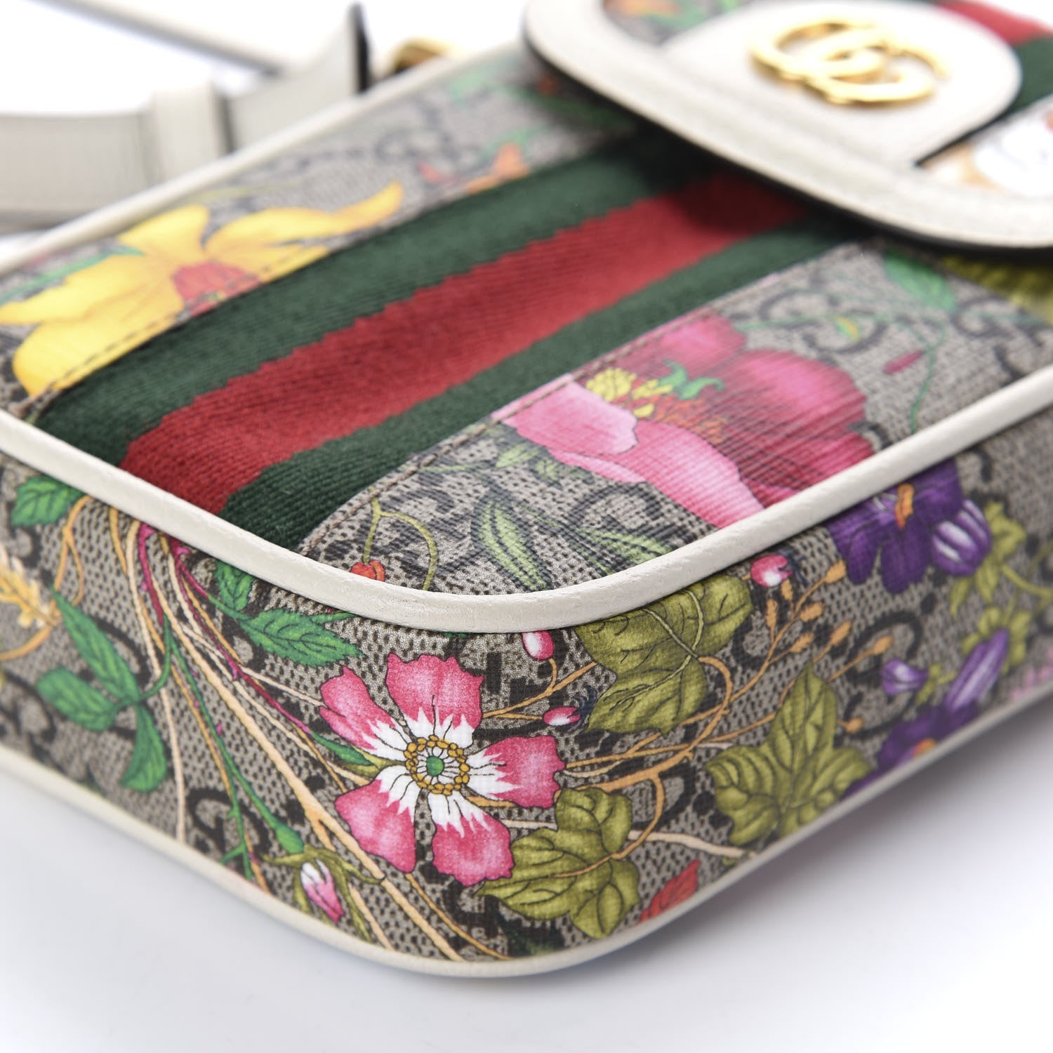 Gucci GG Supreme Monogram Flora Web Ophidia Phone Crossbody Bag White 7 of 11