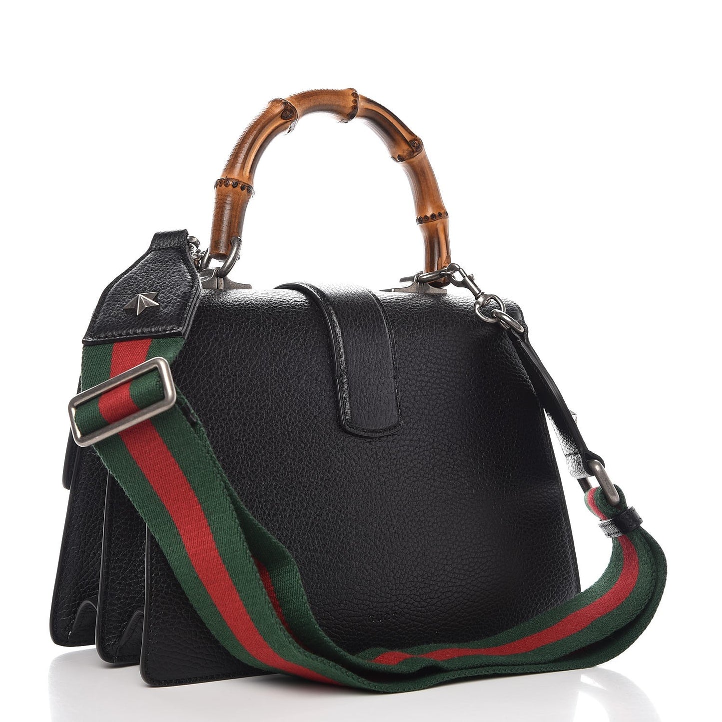 Dollar Calfskin Crystal Web Medium Dionysus Bamboo Top Handle Bag Black Black Diamond