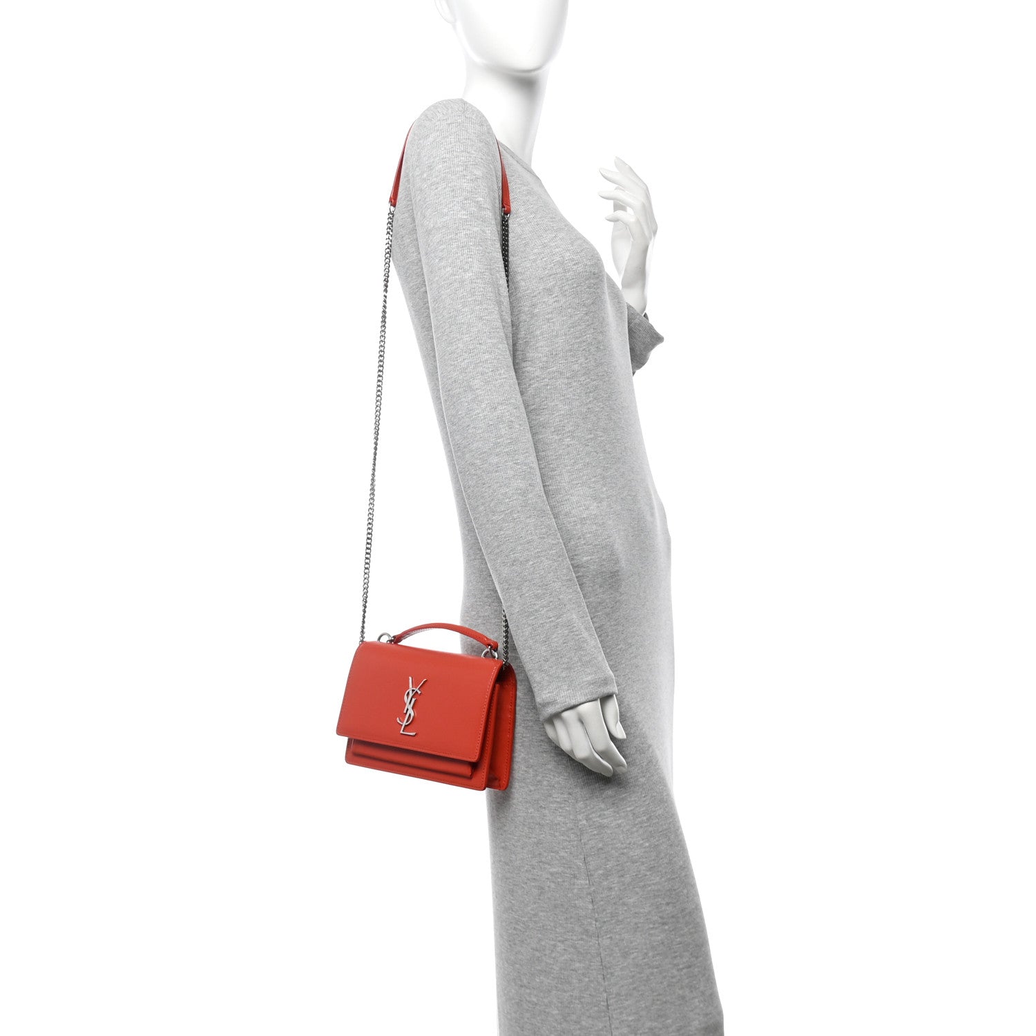 Saint Laurent Calfskin Monogram Sunset Chain Wallet Rosso 2 of 13