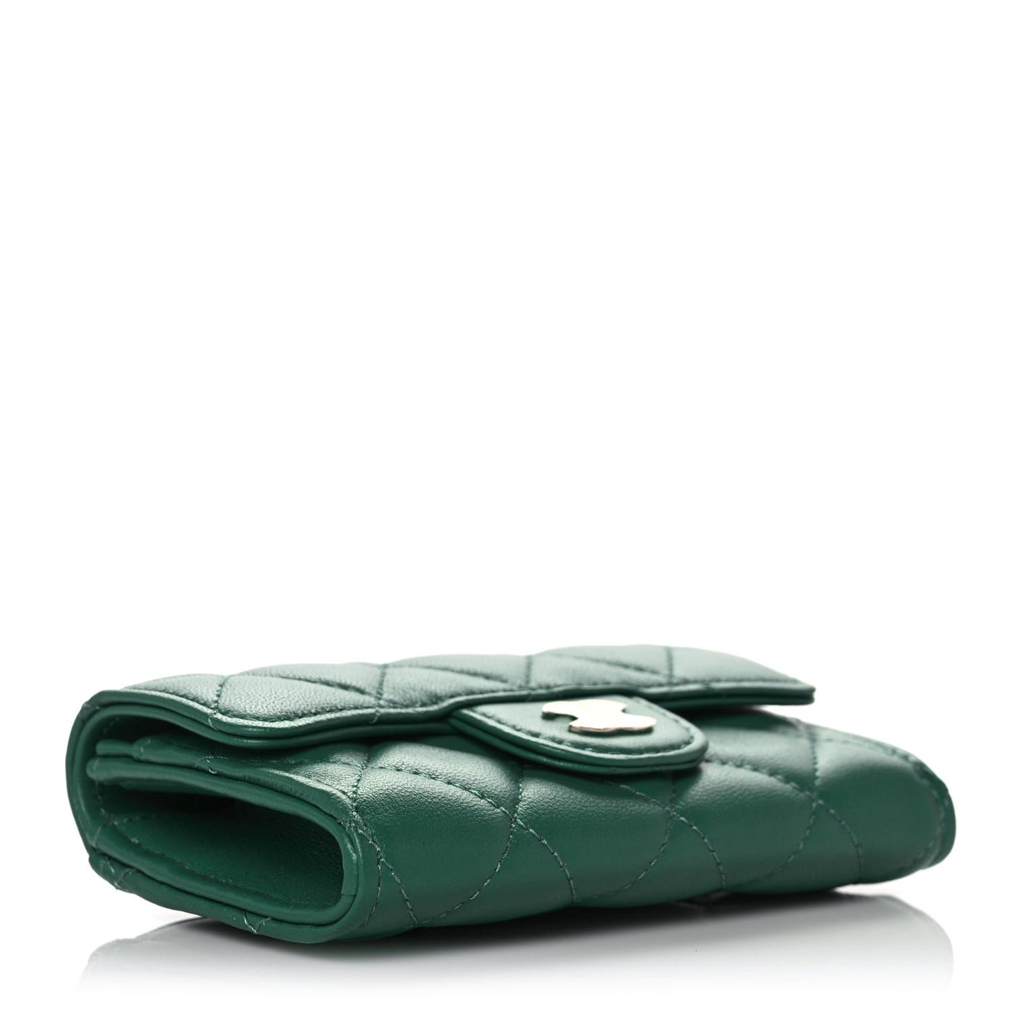 Lambskin Quilted Flap Card Holder Wallet Green