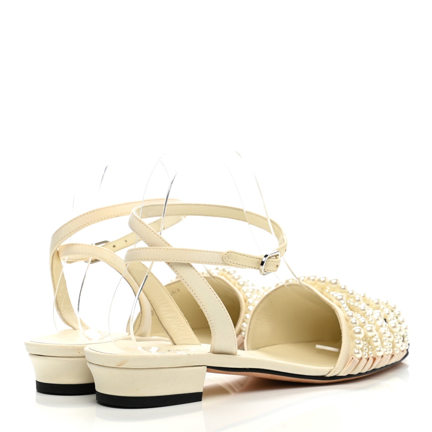 Lambskin Grosgrain Pearl Slingbacks 37.5 Ivory Black