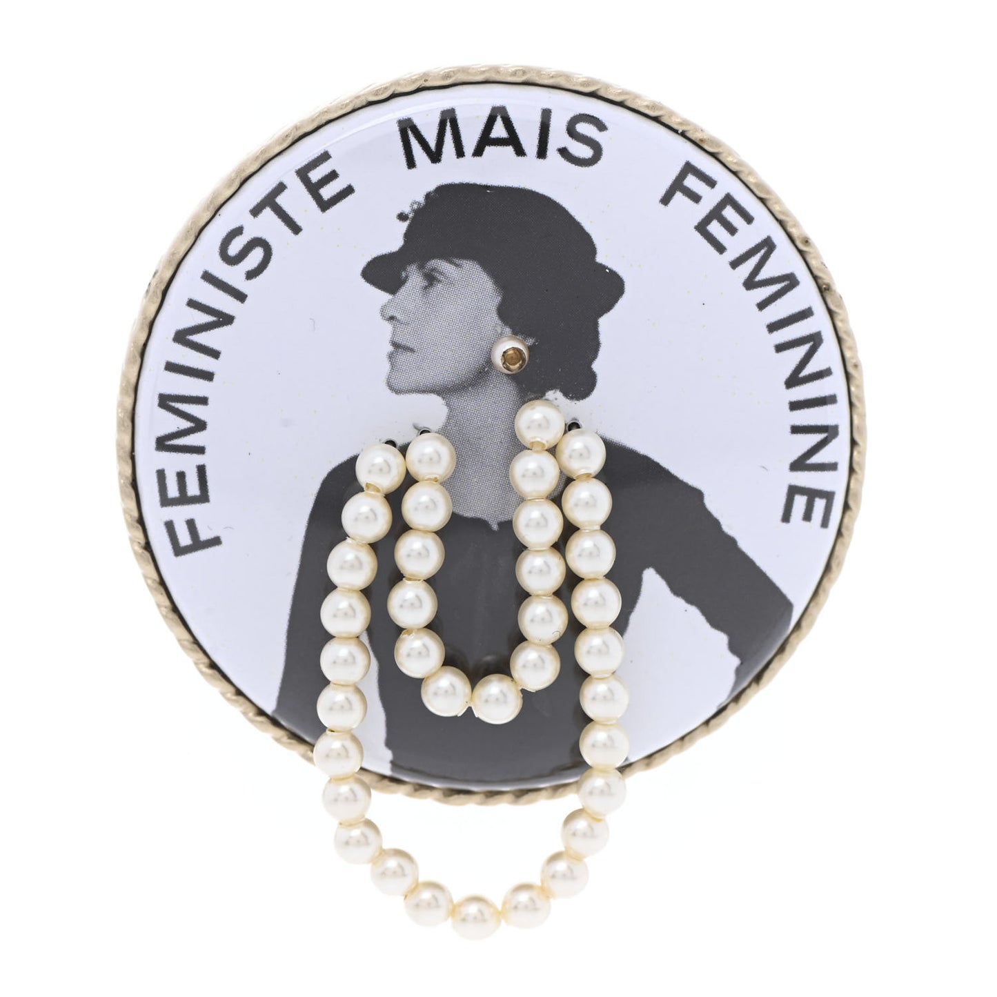 Metal Resin Pearl Printed Feministe Maize Feminine Brooch White Gold