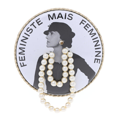 Chanel Metal Resin Pearl Printed Feministe Maize Feminine Brooch White Gold 1 of 5