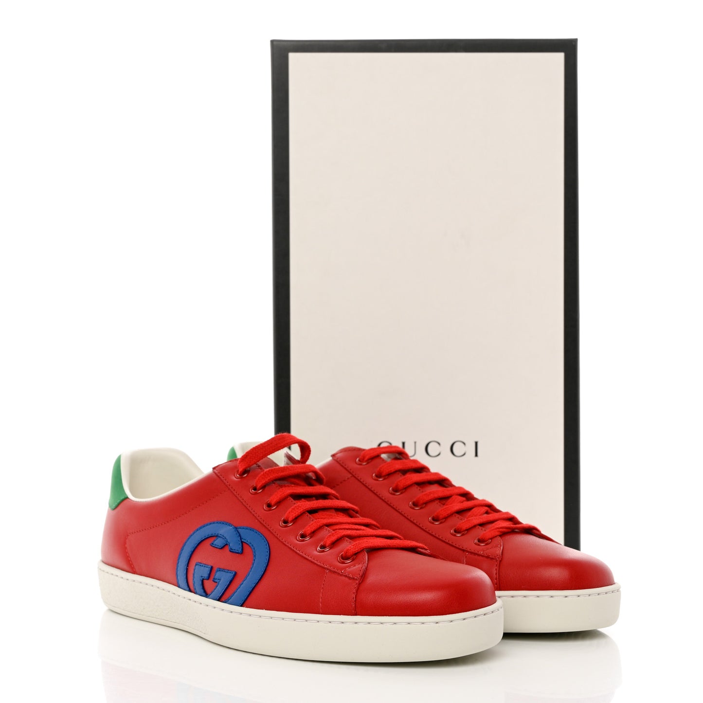 Calfskin Nubuck Interlocking G Mens New Ace Sneakers 10 Hibiscus Red Rio Blue New Shamarock
